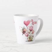 Cute Bee Love Heart & Floral  Latte Mok (Rechterhoek)