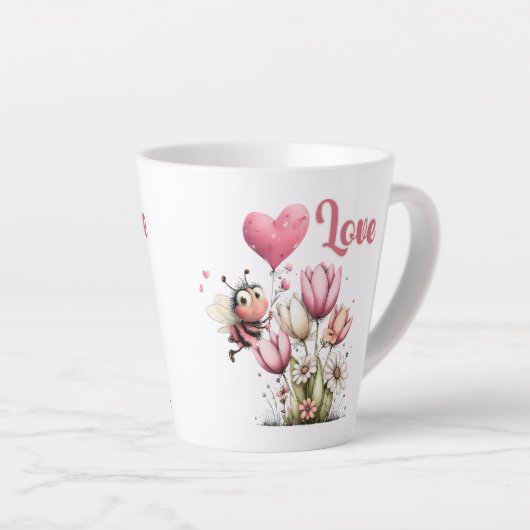 Cute Bee Love Heart & Floral  Latte Mok (Rechterhoek)