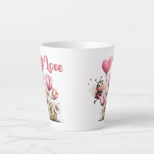 Cute Bee Love Heart & Floral  Latte Mok (Voorkant)