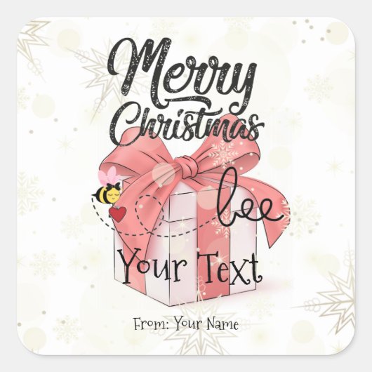 Cute bee Merry kerst - Aangepast Vierkante Sticker (Voorkant)