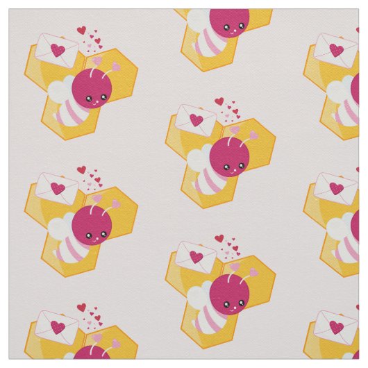 Cute Bee met roze Valentijn Hearts Pattern Stof (Swatch)