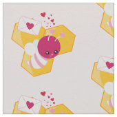 Cute Bee met roze Valentijn Hearts Pattern Stof (Close Up)