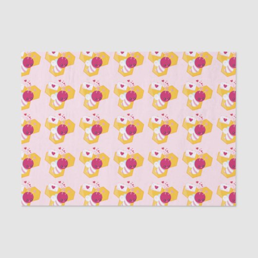 Cute Bee met roze Valentijn Hearts Pattern Tissuepapier (Voorkant)