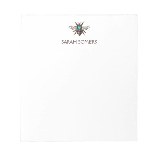 Cute Bee met Turquoise Heart Natuur Gepersonalisee Notitieblok (Voorkant)