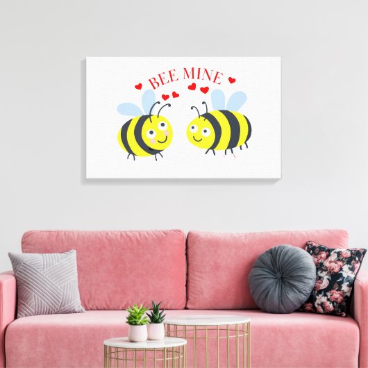 Cute Bee Mine Love Valentijnsdag Gift Idee Canvas Afdruk (Insitu (Woonkamer))