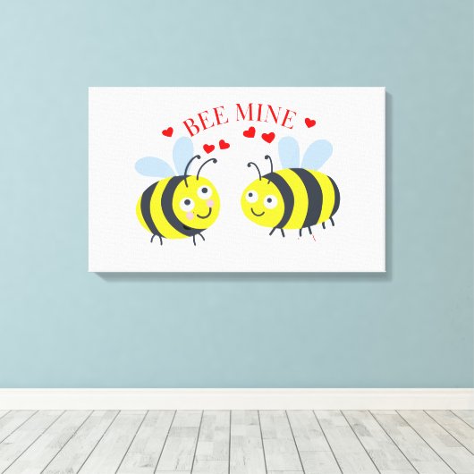 Cute Bee Mine Love Valentijnsdag Gift Idee Canvas Afdruk (Insitu (Houten vloer))