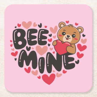 Cute Bee Mine Teddy Bear Valentine's Day Kartonnen Onderzetters