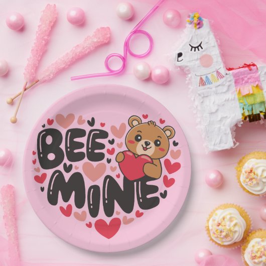Cute Bee Mine Teddy Bear Valentine's Day Papieren Bordje (Feest)
