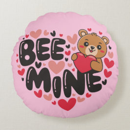 Cute Bee Mine Teddy Bear Valentine's Day Rond Kussen