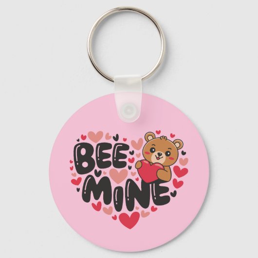 Cute Bee Mine Teddy Bear Valentine's Day Sleutelhanger (Voorkant)