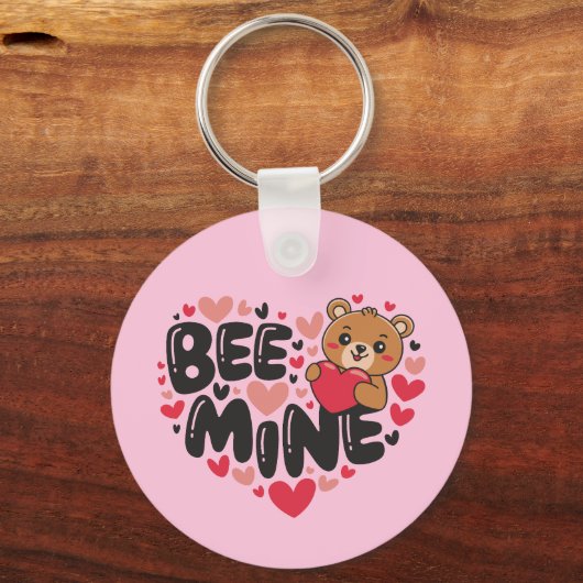 Cute Bee Mine Teddy Bear Valentine's Day Sleutelhanger (Voorkant)