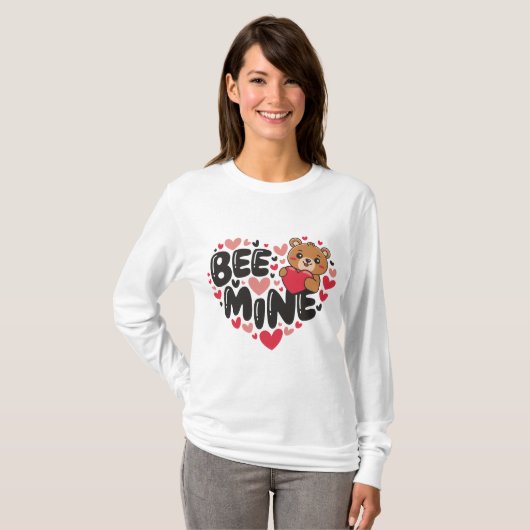 Cute Bee Mine Teddy Bear Valentine's Day T-shirt (Voorkant volledig)