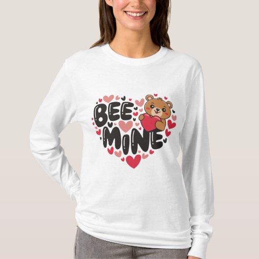 Cute Bee Mine Teddy Bear Valentine's Day T-shirt (Voorkant)