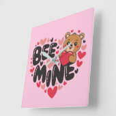 Cute Bee Mine Teddy Bear Valentine's Day Vierkante Klok (Hoek)