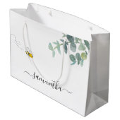 Cute bee monogram eucalyptus greenery white groot cadeauzakje (Achterkant Gekanteld)