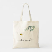 Cute bee monogram eucalyptus greenery white tote bag (Achterkant)