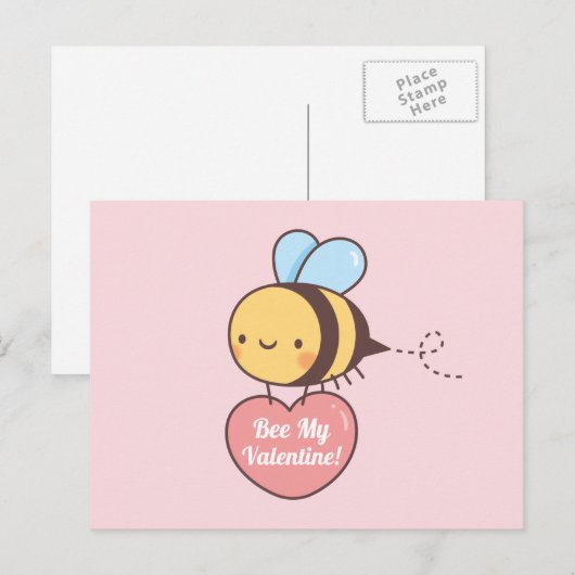 Cute bee My Valentijn Pun Doodle Briefkaart (Voorkant / Achterkant)