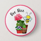 Cute bee Nice Flowers and Bumble Bee Button Pin (Voorkant)
