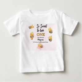 Cute Bee One Roze Zwart Eerste Verjaardagsfeestje