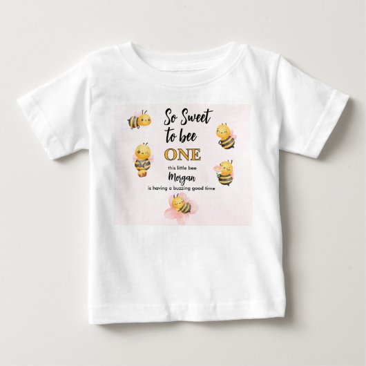 Cute Bee One Roze Zwart Eerste Verjaardagsfeestje (Voorkant)
