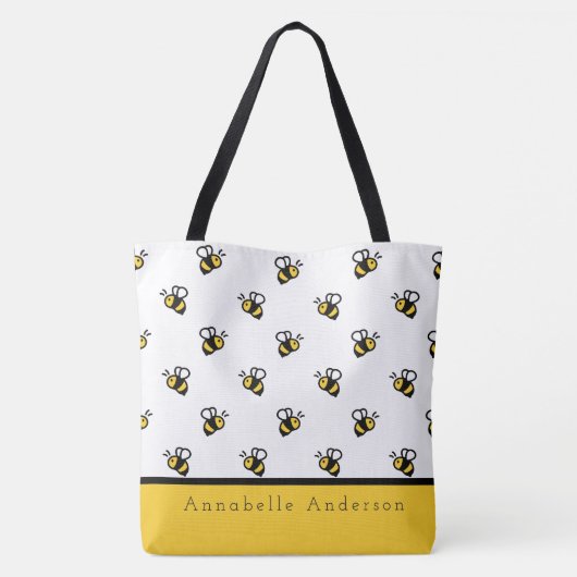 Cute Bee Pattern Personaliseren Tote Bag (Achterkant)