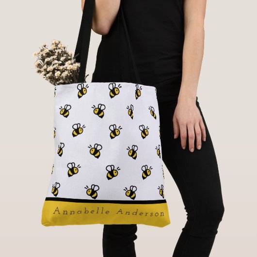 Cute Bee Pattern Personaliseren Tote Bag (Dichtbij)