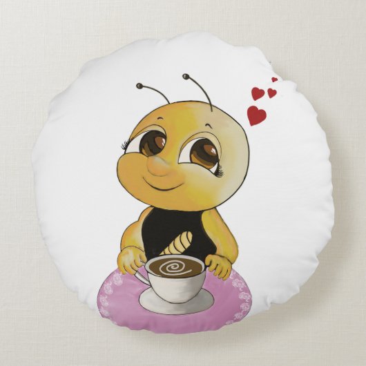 Cute Bee Rond Kussen (Achterkant)