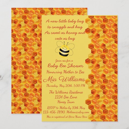 Cute Bee ThMED Baby shower Invitation Kaart (Voorkant / Achterkant)