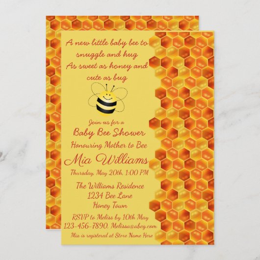 Cute Bee ThMED Baby shower Invitation Kaart (Voorkant / Achterkant)