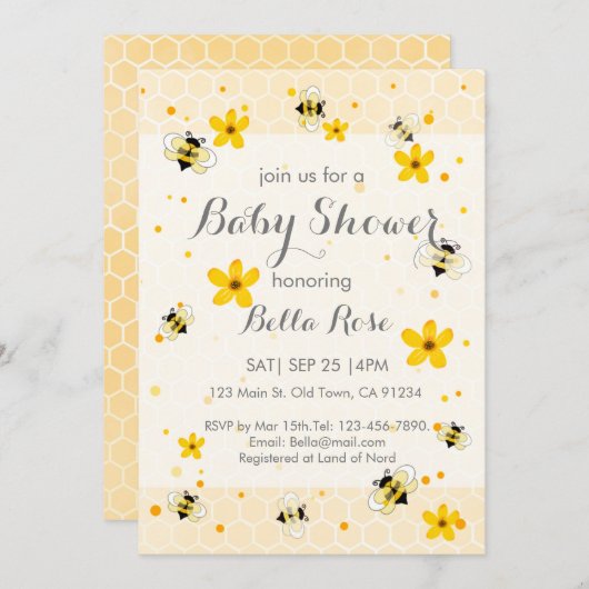 Cute Bee ThMED Baby shower Invitation Kaart (Voorkant / Achterkant)