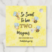 Cute Bee Two Yellow Black Second Birthday Party Bedankjes Labels (Achterkant)