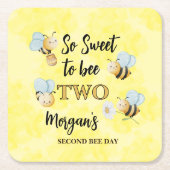 Cute Bee Two Yellow Black Second Birthday Party Kartonnen Onderzetters (Voorkant)