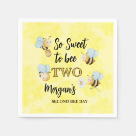 Cute Bee Two Yellow Black Second Birthday Party Servet