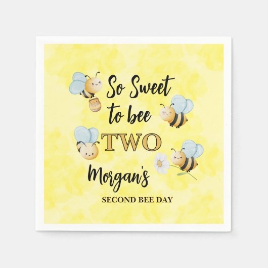 Cute Bee Two Yellow Black Second Birthday Party Servet (Voorkant)