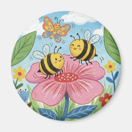 Cute Bee Whimsical Flower Garden Magneet