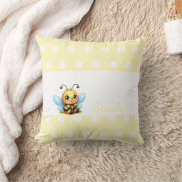 Cute Bee with Yellow Poka Dots-Customizable Kussen
