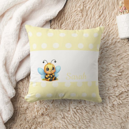 Cute Bee with Yellow Poka Dots-Customizable Kussen (Deken)