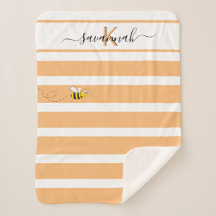 Cute bee yellow oranje stripes monogram sherpa deken