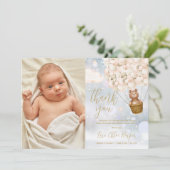 Cute Beer and ballons Winter Baby Birth Photo Bedankkaart (Staand voorkant)