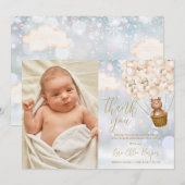 Cute Beer and ballons Winter Baby Birth Photo Bedankkaart (Voorkant / Achterkant)