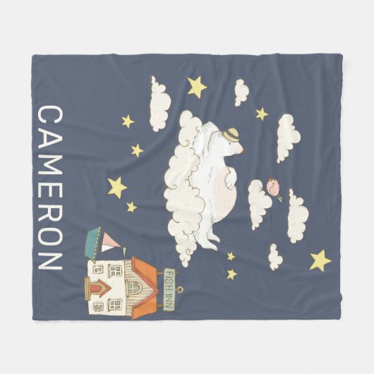 Cute Beer and Bird Illustration Scene Personalized Fleece Deken (Voorkant (Horizontaal))