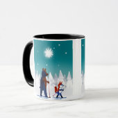 Cute Beer and Fox skiing under stars in a forest. Mok (Voorkant links)