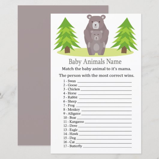 Cute Beer Baby Animals Name Game (Voorkant / Achterkant)