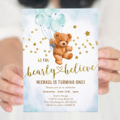 Cute Beer Baby Boy's Birthday Party Invitation Kaart