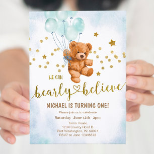Cute Beer Baby Boy's Birthday Party Invitation Kaart