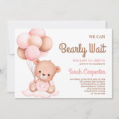 Cute Beer Baby shower Girl Invitation Kaart (Voorkant)