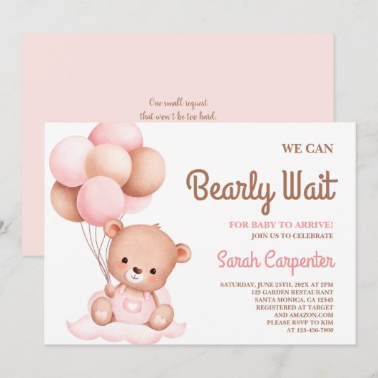 Cute Beer Baby shower Girl Invitation Kaart (Voorkant / Achterkant)