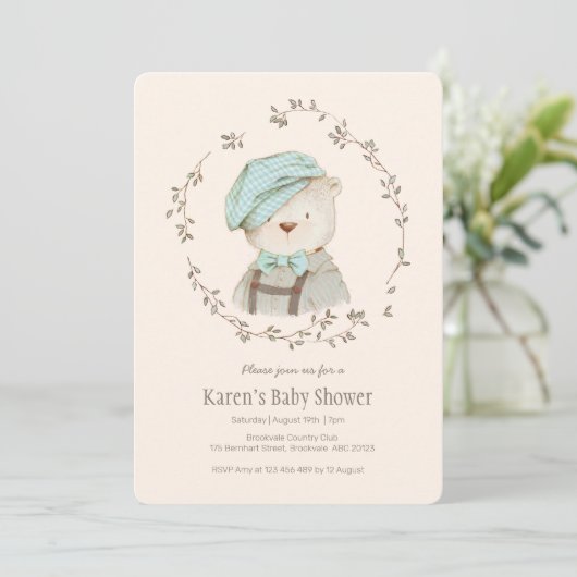 Cute  Beer Baby shower Invitation Kaart (Staand voorkant)