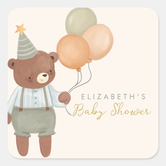 Cute Beer Baby shower Vierkante Sticker (Voorkant)