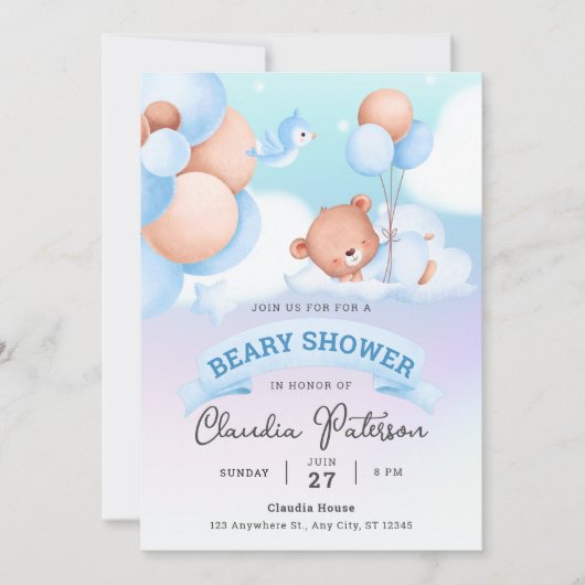 Cute Beer Baby shower Waterverf Bruin blauw pasta Kaart (Voorkant)